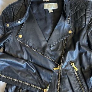 MICHAEL KORS - Real leather jacket with gold hardware